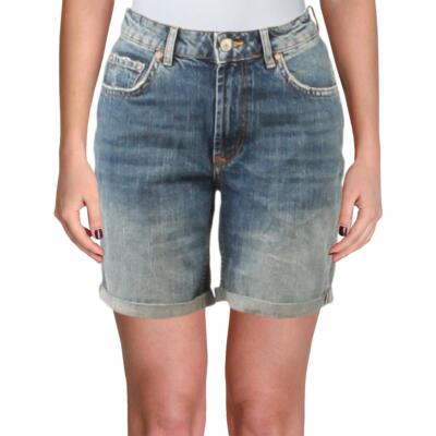 

Женские хлопковые джинсовые шорты We The Free цвета плюща синего цвета с эффектом потертости  BHFO 2288, Indigo