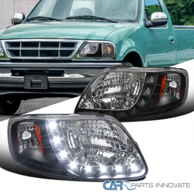 Fits 1997-2003 Ford F150 Expedition Pickup Black Headlights SMD LED Head Lamps