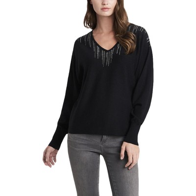 

Vince Camuto Женская украшенная рубашка-пуловер с длинными рукавами BHFO 6638, Rich black