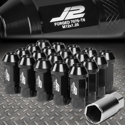 J2 ENGINEERING 7075 АЛЮМИНИЙ M12X1.25 20ШТ 50 ММ ГАЙКА С ОТКРЫТЫМ НАКОНЕЧНИКОМ + АДАПТЕР ЧЕРНЫЙ