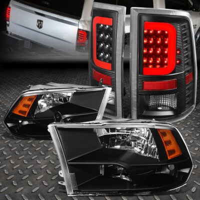 ДЛЯ 2009-2017 DODGE RAM КРАСНАЯ СВЕТОДИОДНАЯ ПОЛОСА, ЧЕРНЫЙ ЗАДНИЙ ФОНАРЬ + ЯНТАРНАЯ БОКОВАЯ ЧЕТЫРЕХЪЯДЕРНАЯ ФАРА