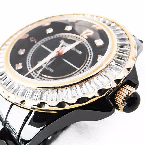 Pre-owned Royal Crown 3821m-4 Women's Wrist Watch 39mm Ceramic Case Cz Stones Ceramic Band