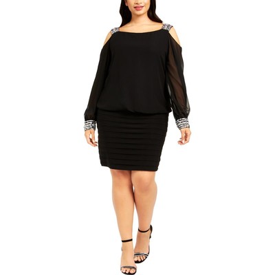 Женское черное вечернее коктейльное платье Betsy & Adam с украшениями Plus 14W BHFO 1640