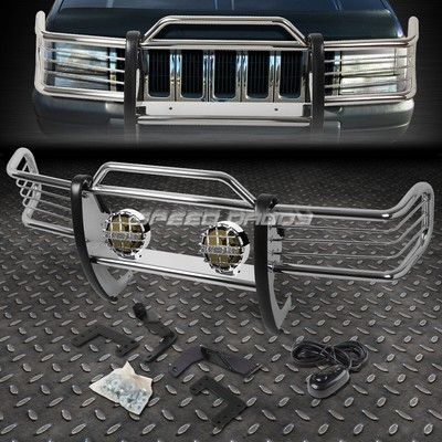 ХРОМИРОВАННАЯ РЕШЕТКА РАДИАТОРА + КРУГЛАЯ ДЫМЧАТАЯ ПРОТИВОТУМАННАЯ ФАРА ДЛЯ JEEP GRAND CHEROKEE ZJ 93-98