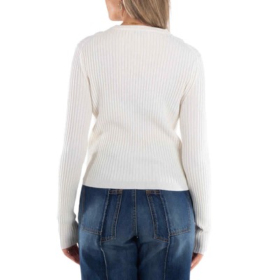 Pre-owned Rabanne Long Sleeve Floral Detail Knit Sweater In White