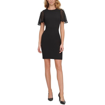 Женское платье-футляр Calvin Klein из черного крепа для подводного плавания с развевающимися рукавами 12 BHFO 3582