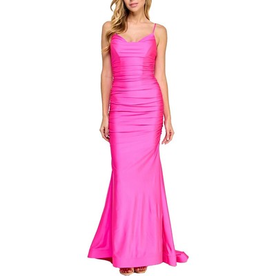 B. Darlin Womens Pink Satin Ruched Prom Evening Dress Gown Juniors 7/8 BHFO 2141