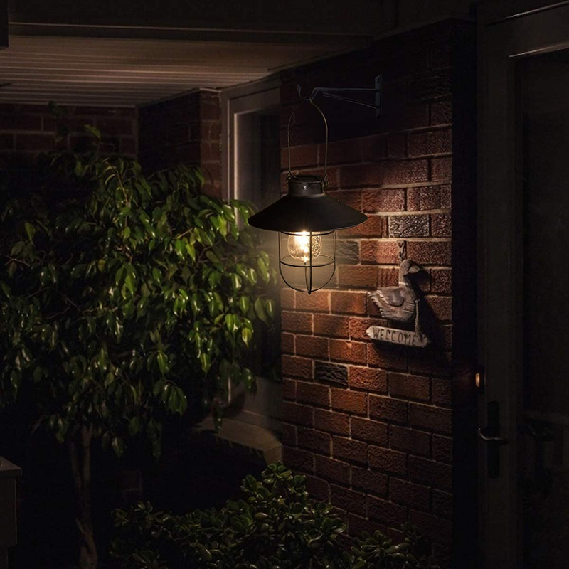 Solar Lantern Outdoor Hanging Light Metal Solar Lamp with Warm White Edison Bulb
