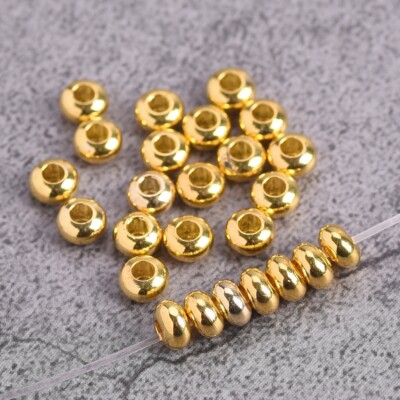 50pcs Rondelle 5mm 6mm Gold/Silver/Rose Gold Brass Metal Loose Spacer Beads