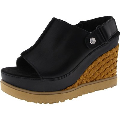 Женские босоножки Ugg Abbot из черной кожи на танкетке, 6 средних размеров (B,M) BHFO 3738