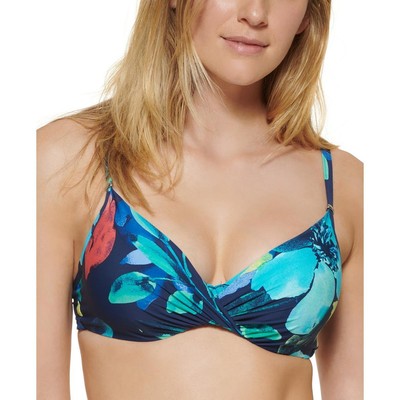 Calvin Klein Женская пляжная одежда на косточках с темно-синим принтом, бикини для плавания, S BHFO 8425