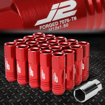 J2 ENGINEERING 7075 АЛЮМИНИЙ M12X1.5 20ШТ 60 ММ ГАЙКИ С ОТКРЫТЫМИ НАКОНЕЧНИКАМИ + АДАПТЕР КРАСНЫЙ