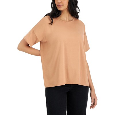Женская коричневая свободная футболка Eileen Fisher с круглым вырезом, топ L BHFO 4697