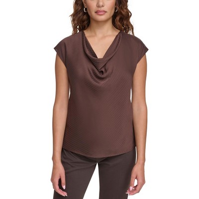 Женская коричневая блузка Calvin Klein в полоску с круглым вырезом и короткими рукавами S BHFO 3833