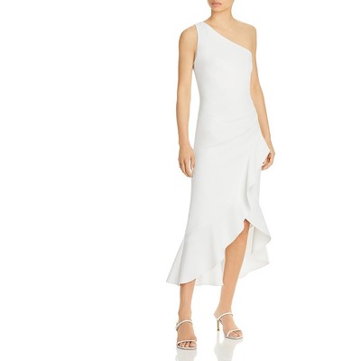 Женское свадебное платье миди на одно плечо из белого крепа цвета морской волны 0 BHFO 2612