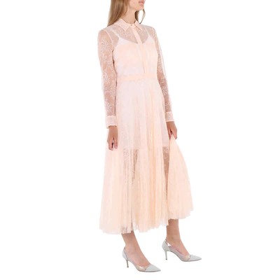 Pre-owned Burberry Ladies Pleated Lace Dress In Powder Pink