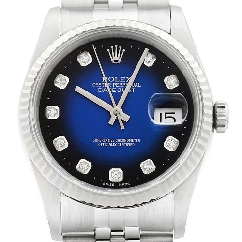 Rolex Datejust 16234 18K Gold SS Blue Vignette Diamond Dial Watch