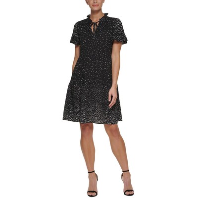 

Женское мини-платье прямого кроя с развевающимися рукавами DKNY Petites BHFO 0137, Black/cream