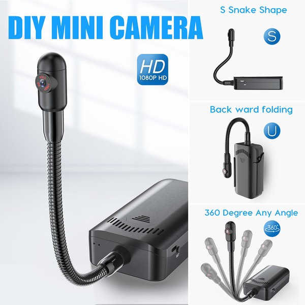 Flexible 1080p HD mini camera with adjustable snake shape design.