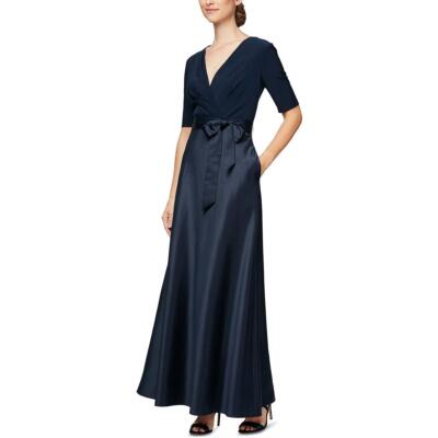 Женское макси-вечернее платье Alex Evenings темно-синего цвета с поясом, платье Petites 16P BHFO 4951