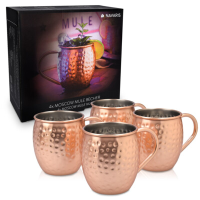 Moscow Mule Becher 4er Set Kupferbecher Tasse aus Edelstahl mit Kupfer Navaris