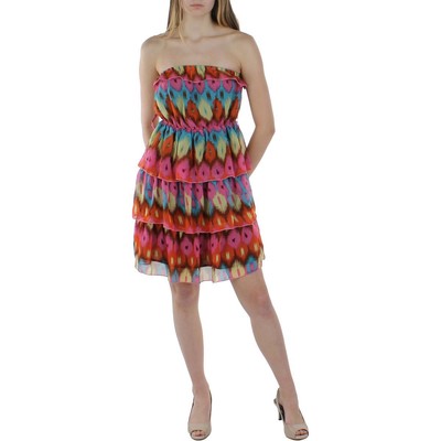 

Женское розовое шифоновое мини-платье без бретелек с принтом Shes Cool Juniors  BHFO 3535, Pink multi