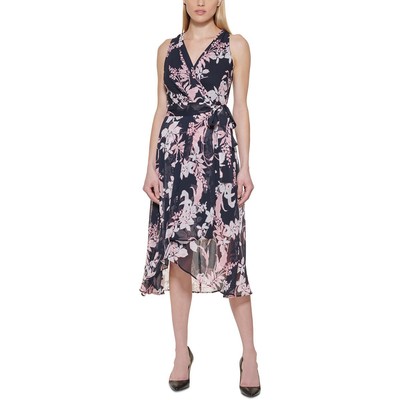 

Tommy Hilfiger Женское темно-синее летнее платье миди с цветочным принтом Petites  BHFO 8650, Sky captain/english rose