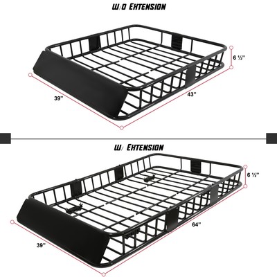 Roof Rack Fits 64" Extendable Steel Luggage Cargo Carrier Top Basket SUV Truck