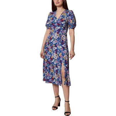 

Женское дневное платье миди до колена с цветочным принтом BCBGeneration BHFO 5483, Blue combo