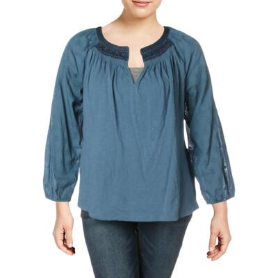 

Женская рубашка Lucky Brand с разрезом на шее и длинными рукавами в крестьянском стиле плюс BHFO 5036, Синий