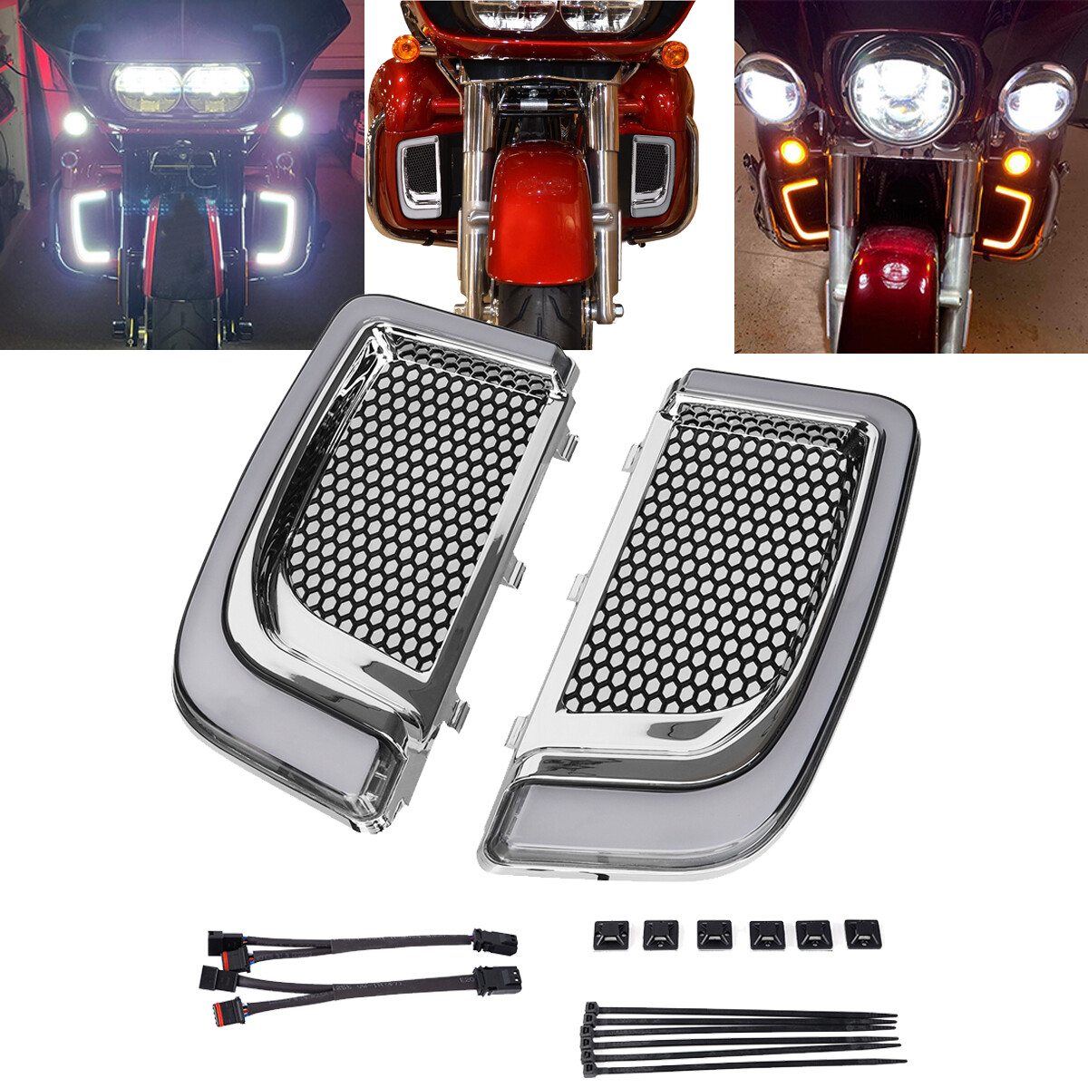 LED Fairing Lower Grills Running Light Turn Signal For Harle
