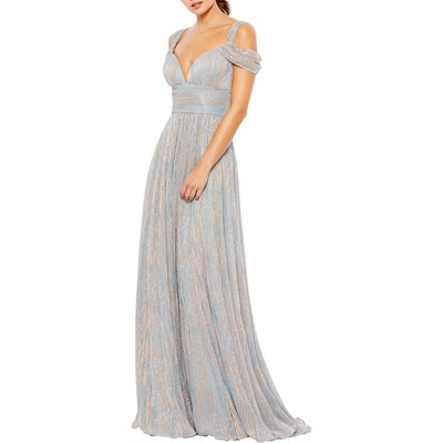 

Ieena for Mac Duggal Женское вечернее платье макси с эффектом металлик BHFO 4871, Golden blue