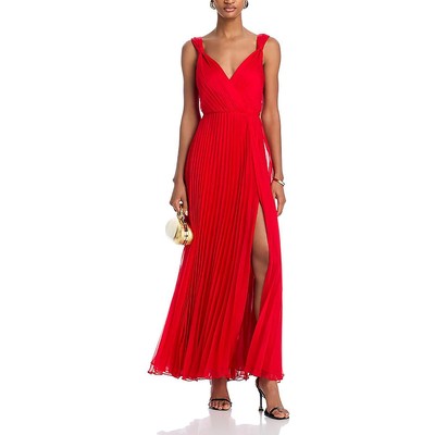 Aqua Womens Red Chiffon Pleated Formal Evening Dress Gown S BHFO 2145