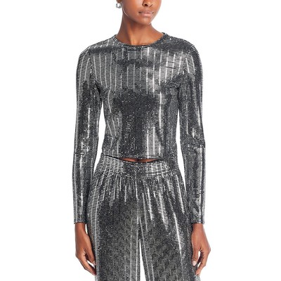 Alice and Olivia Womens Black Sequined Long Sleeve Pullover Top Top XS BHFO 5904