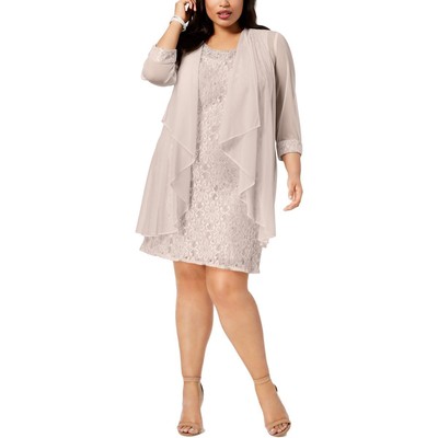 R&M Richards Womens Beige Lace Floral Print Two Piece Dress Plus 16W BHFO 5253