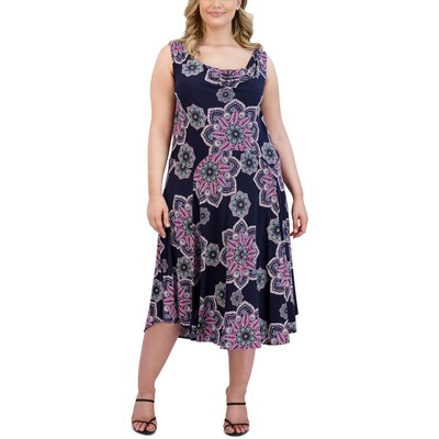 

Женское темно-синее платье миди с принтом Signature By Robbie Bee Plus  BHFO 2681, Navy/jade/magenta
