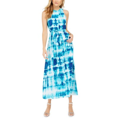 

Женское синее длинное повседневное платье макси с принтом тай-дай Calvin Klein  BHFO 5773, Lagoon multi