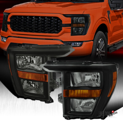 Fit 2021-2023 Ford F150 F-150 Black Smoke Halogen Headlights Lamp Assembly 21-23