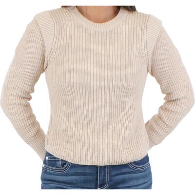 

Женский бежевый хлопковый вязаный пуловер с круглым вырезом цвета морской волны, топ  BHFO 5133