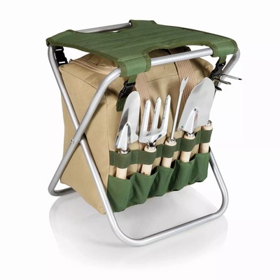 Picnic Time 5pc Garden Tool Set with Tote And Folding Seat