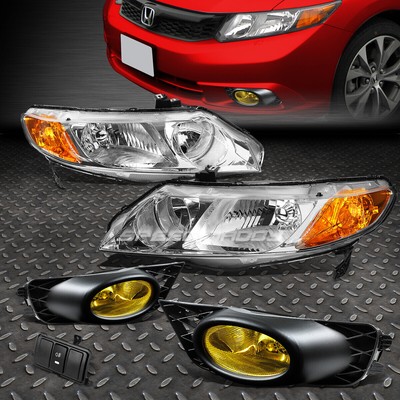 ХРОМИРОВАННАЯ ФАРА + ЖЕЛТЫЙ ПОВОРОТНЫЙ СИГНАЛ + ЖЕЛТАЯ ПРОТИВОТУМАННАЯ ФАРА + ВЫКЛЮЧАТЕЛЬ ДЛЯ 09-11 CIVIC 4DR