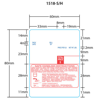 Digi 1518-S/H for DPS-2600/6000/7000 80mm 3'' Core Red/Blue 3x, 1800 Labels/Roll