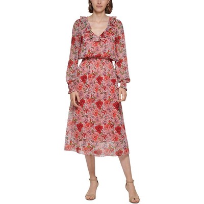 Женское розовое шифоновое длинное платье макси с оборками от Tommy Hilfiger 14 BHFO 6749