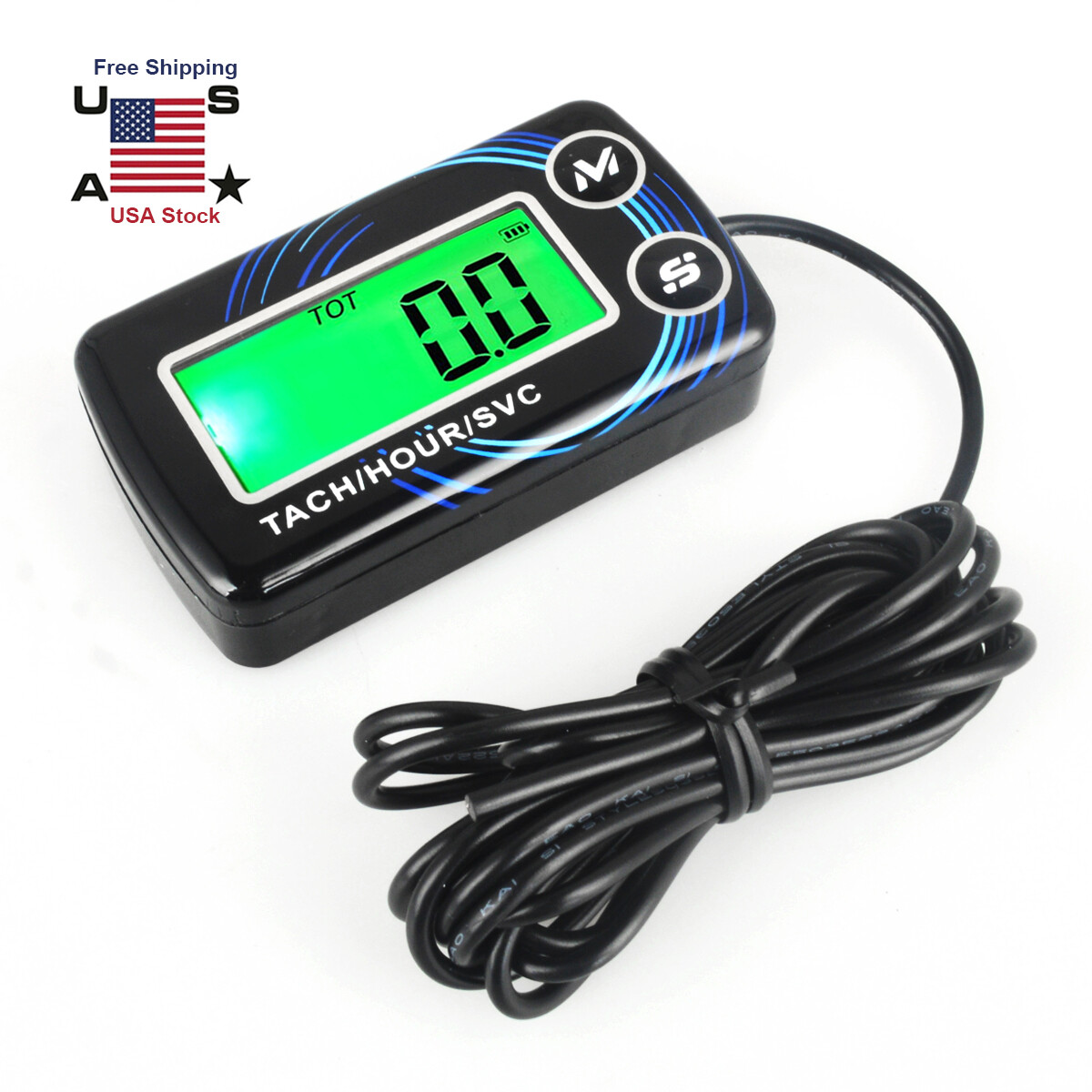 LCD Digital Inductive Tachometer Tach Hour Meter Gas Engine 