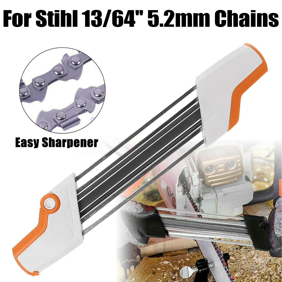 2 IN 1 Metal Easy Chainsaw Chain File Sharpener 13/64'' 5.2mm Replace