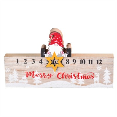 Wooden Christmas Countdown Calendar Number Santa for Home Office Decoration