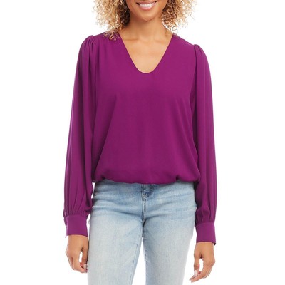 Женская фиолетовая шифоновая рубашка-блузка с V-образным вырезом Karen Kane, топ L BHFO 7131