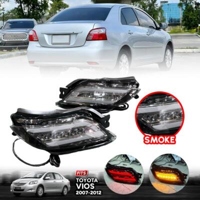 SET REAR BUMPER REFLECTOR SMOKE LED FIT TOYOTA VIOS YARIS SEDAN 2007-2012 XP90