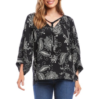 Женская черная блузка с коротким рукавом и принтом Пейсли от Karen Kane, XS BHFO 0059