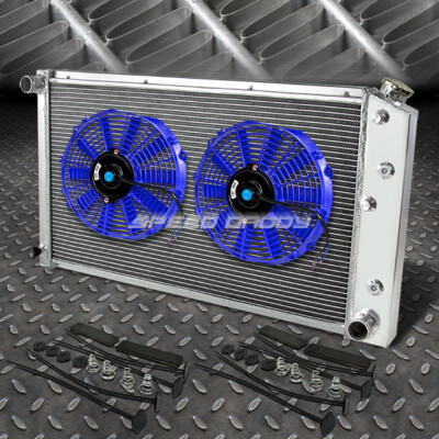 3-РЯДНЫЙ АЛЮМИНИЕВЫЙ РАДИАТОР + 2X12 ВЕНТИЛЯТОРОВ СИНЕГО ЦВЕТА ДЛЯ ПИКАПА l6/V8 73-80 CHEVY C/K P20/P30